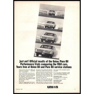 1968 Union 76 Pure Oil Gas Stations Vintage Print Ad Smoking Tires Wall Art